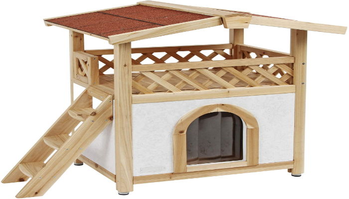 casita para felinos de madera